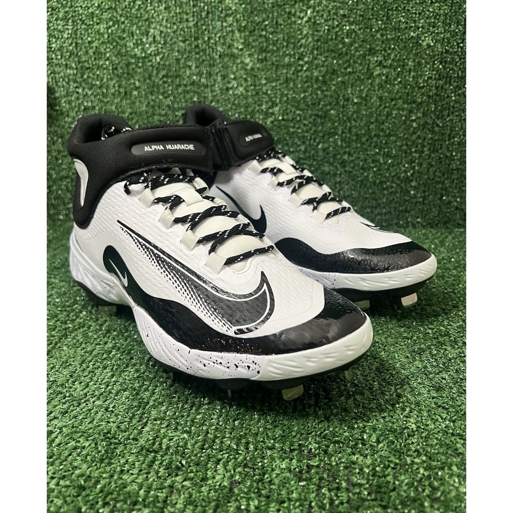 Nike‎ Alpha Huarache Elite 4 Mid White Black Baseball Cleats Men's 7 FD2744-107